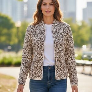 Peruvian Link Jauja Ivory Khaki Alpaca Cardigan Sweater Sz S Zip Up Made In Peru